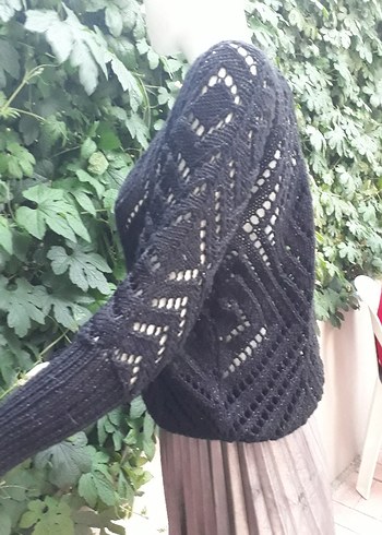 Siyah Örgü Bohem Mevsimlik Kadın Kazak - Görsel 4