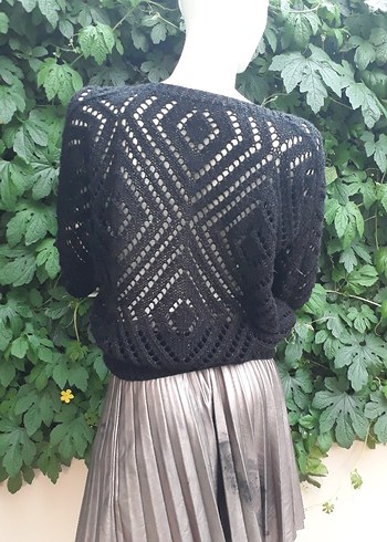 Siyah Örgü Bohem Mevsimlik Kadın Kazak - Görsel 6