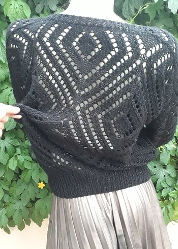 Siyah Örgü Bohem Mevsimlik Kadın Kazak - Görsel 5