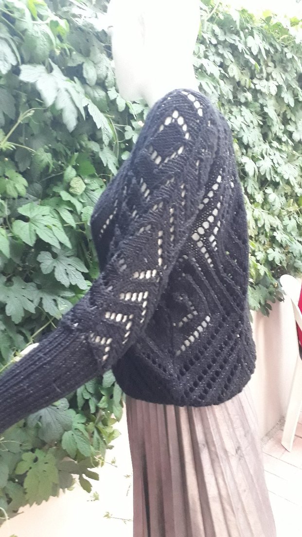 Siyah Örgü Bohem Mevsimlik Kadın Kazak - Görsel 4