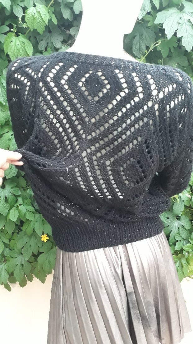 Siyah Örgü Bohem Mevsimlik Kadın Kazak - Görsel 5