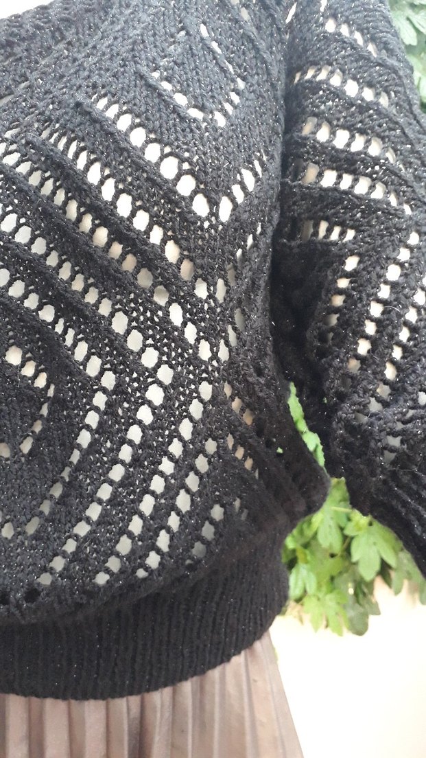 Siyah Örgü Bohem Mevsimlik Kadın Kazak - Görsel 3