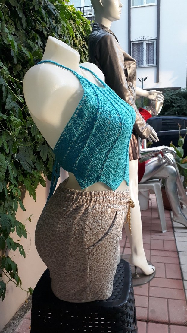 Mavi bohem tarz el emeği #bluz #crop #büstiyer - Görsel 3