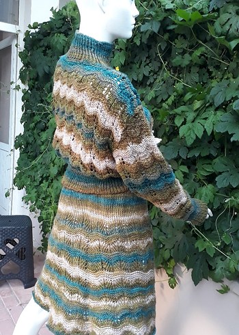 Bohem Renkli El Emeği Kazak ve Etek Takım - Görsel 5