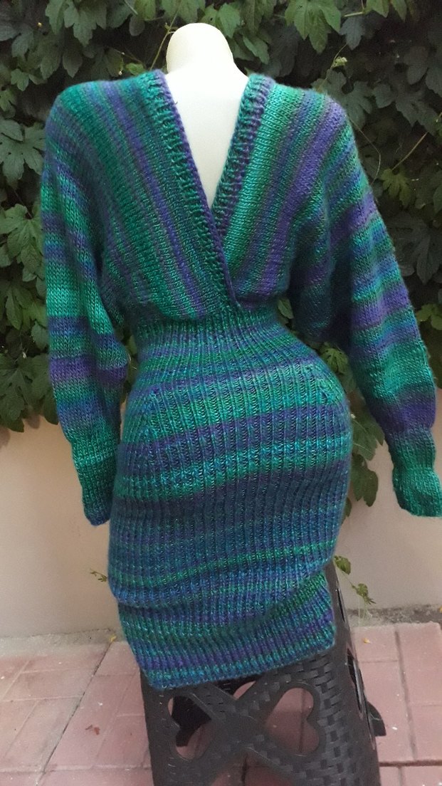 Bohem Çok Renkli Uzun Kollu El Örgüsü Triko Elbise - Görsel 3