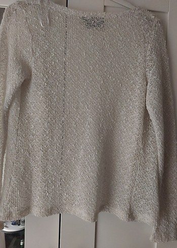 beyaz Kadın Örgü Hırka Uzun Kollu - Görsel 5