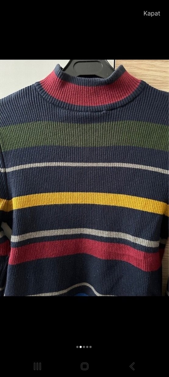 Çizgili Balıkçı Yaka Kadın Triko - Görsel 2