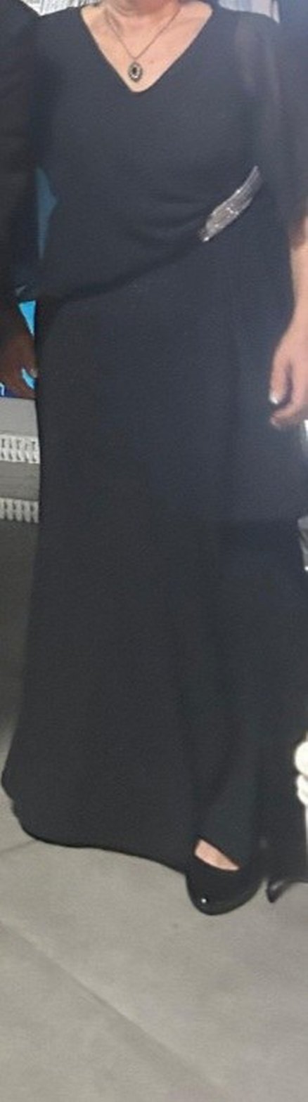 Uzun Siyah Drapeli Kadın Elbise - Görsel 3