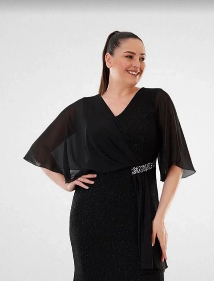 Uzun Siyah Drapeli Kadın Elbise - Görsel 2