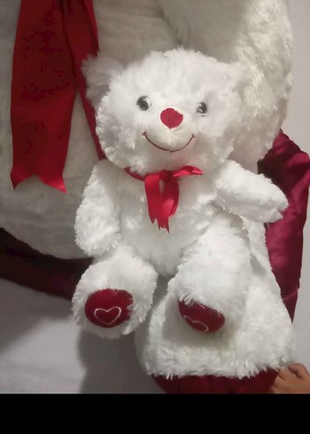 Beyaz Peluş Ayıcık Seti 100 cm uzunluk 60 cm genişlik - Görsel 2