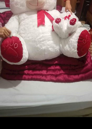 Beyaz Peluş Ayıcık Seti 100 cm uzunluk 60 cm genişlik - Görsel 4