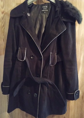 Kemerli Siyah Kadın Kaban - Görsel 3