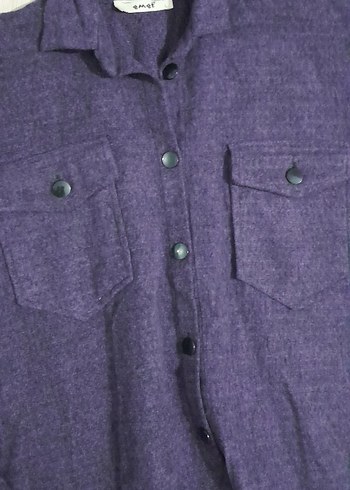 Uzun Kollu Düğmeli Mor ince kaşe kumaş Gömlek tunik - Görsel 3