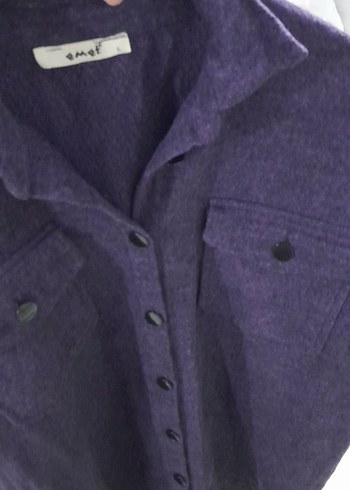 Uzun Kollu Düğmeli Mor ince kaşe kumaş Gömlek tunik - Görsel 4