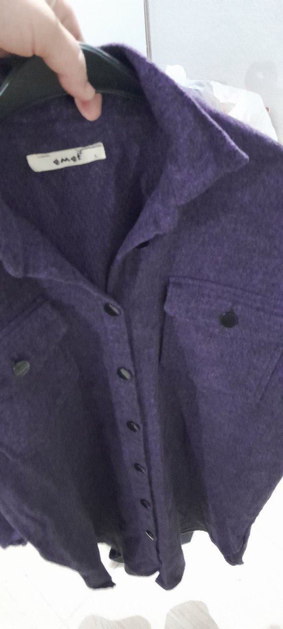 Uzun Kollu Düğmeli Mor ince kaşe kumaş Gömlek tunik - Görsel 4