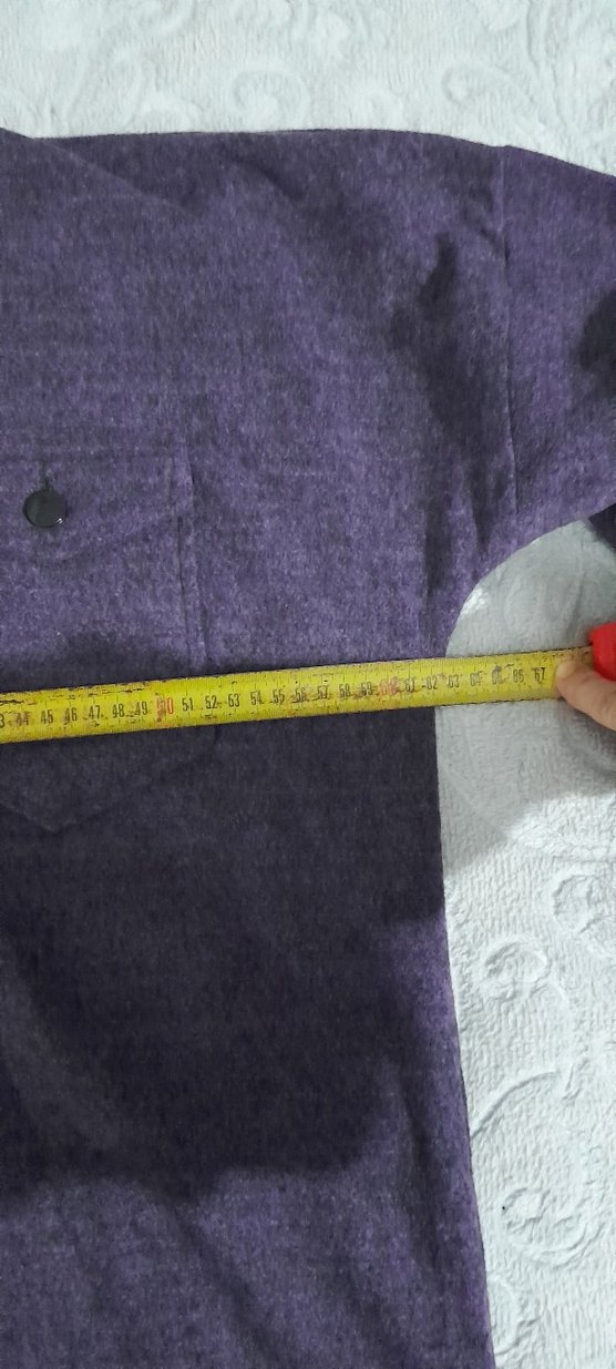 Uzun Kollu Düğmeli Mor ince kaşe kumaş Gömlek tunik - Görsel 5