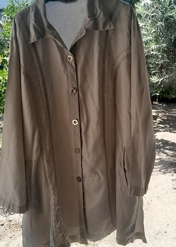 Bej Keten Düğmeli Uzun Kollu Gömlek - Görsel 2