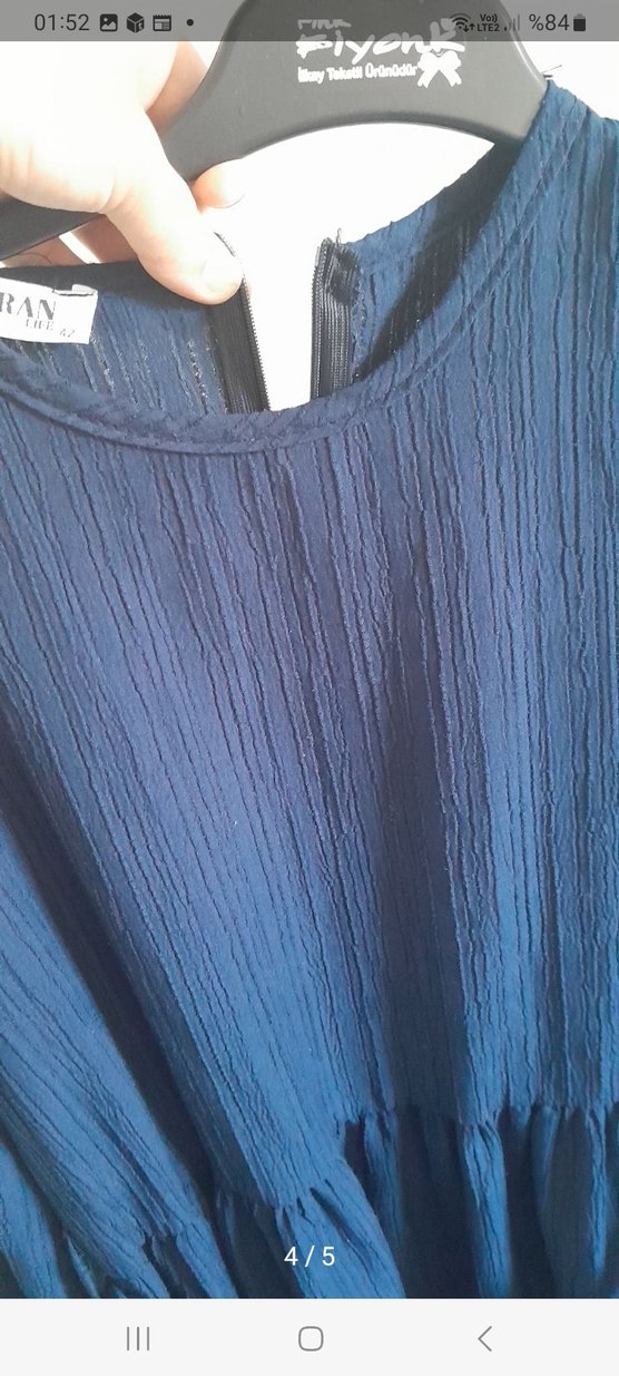 Uzun, Pilili, Keten Kumaşlı Kadın Elbise - Görsel 4