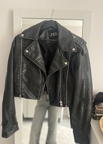 xs Beden Siyah Deri Biker Ceket