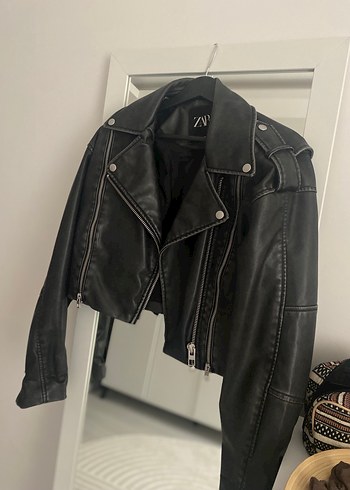 Siyah Deri Biker Ceket