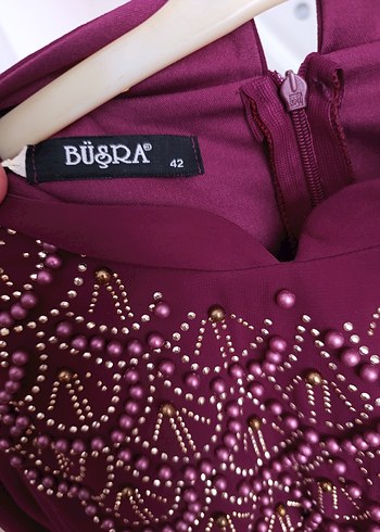 Bordo İşlemeli Uzun Kollu Abiye Elbise - Görsel 4