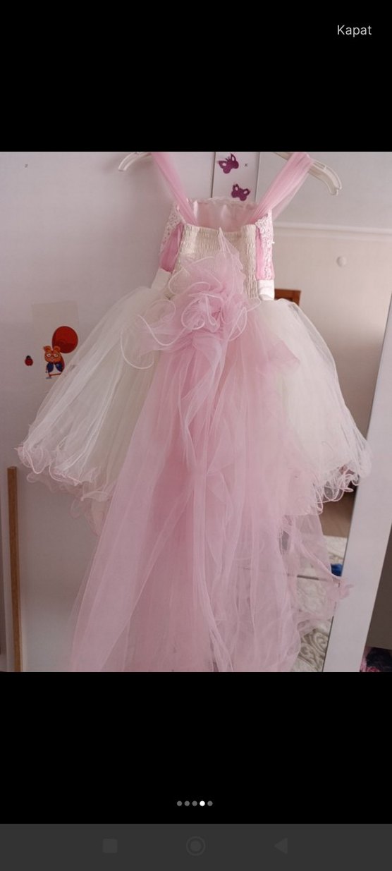 Pembe Dantel Detaylı Kız Çocuk Elbisesi - Görsel 4