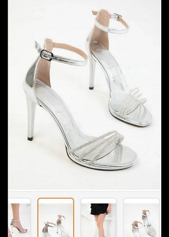 İnce Gümüş Renk Topuklu Kadın Ayakkabı - Görsel 5
