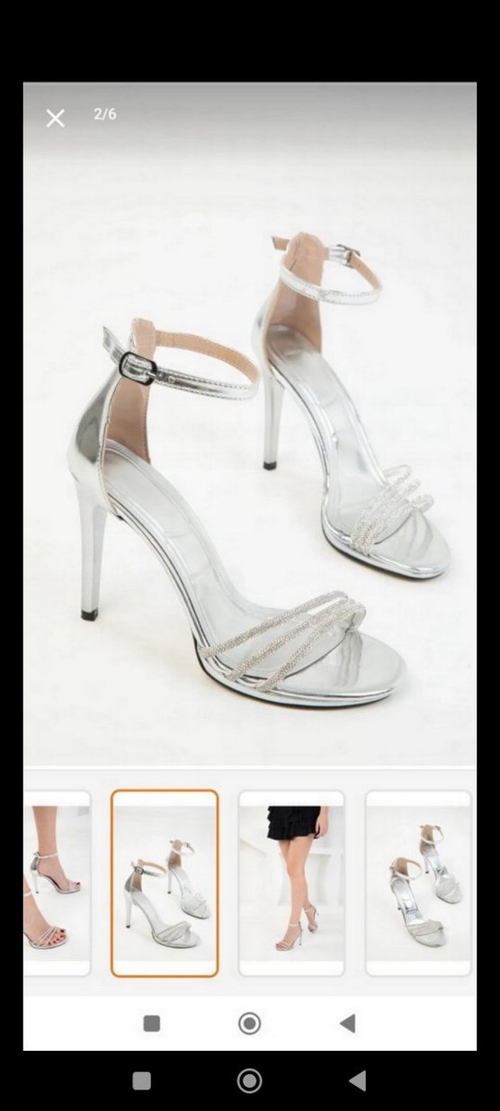 İnce Gümüş Renk Topuklu Kadın Ayakkabı - Görsel 5