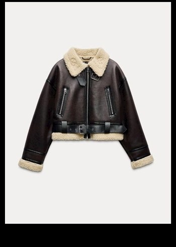 Kürk Detaylı Kahverengi Deri Kadın Zara Biker Ceket - Görsel 2