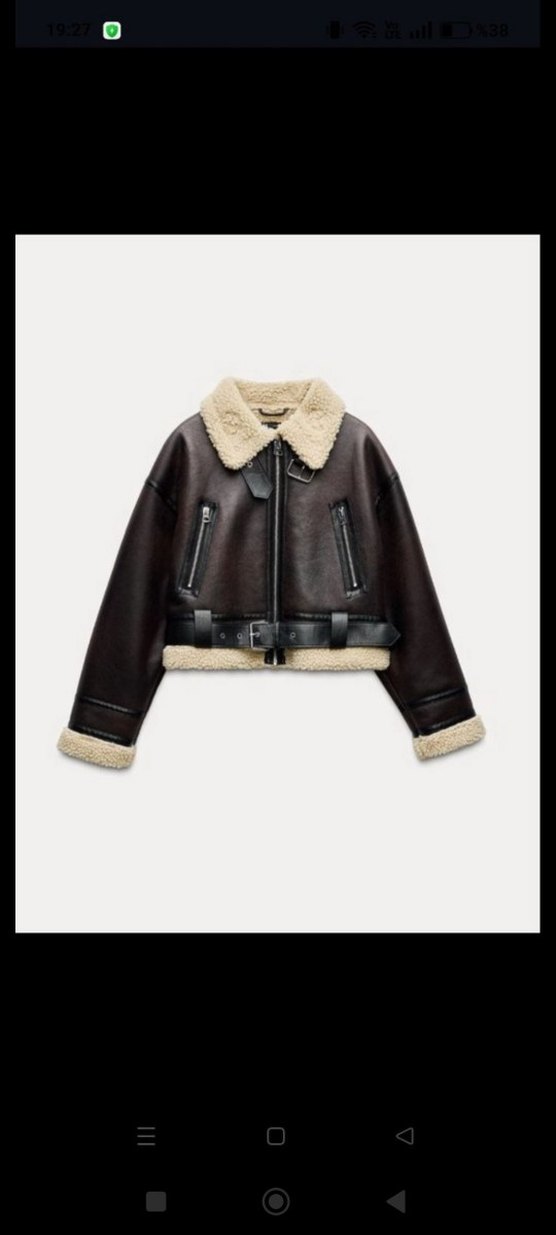 Kürk Detaylı Kahverengi Deri Kadın Zara Biker Ceket - Görsel 2