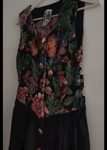 Çiçek Desenli, Düğmeli Uzun Bohem Elbise, Vintage Elbise - Görsel 2