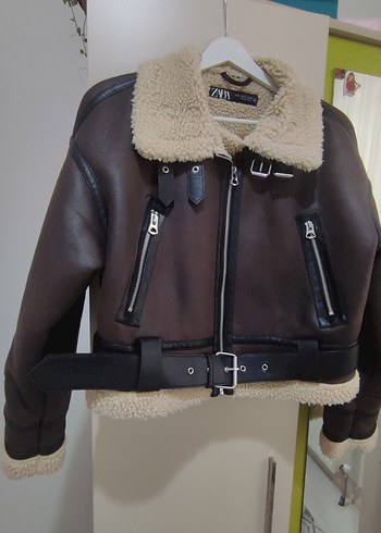 Kemerli Kahverengi Kısa Kadın Mont Ceket Biker Ceket - Görsel 2