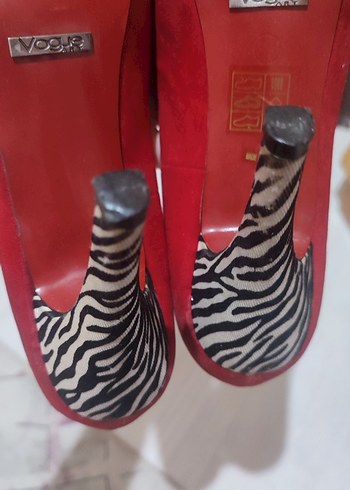 Kırmızı Zebra Kalpli Topuklu Kadın Stiletto - Görsel 6