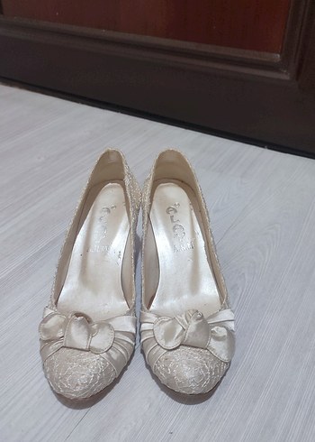 Beyaz Krem Topuklu Kadın Ayakkabı - Görsel 4