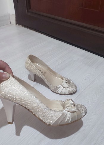 Beyaz Krem Topuklu Kadın Ayakkabı - Görsel 3