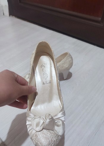 Beyaz Krem Topuklu Kadın Ayakkabı - Görsel 6