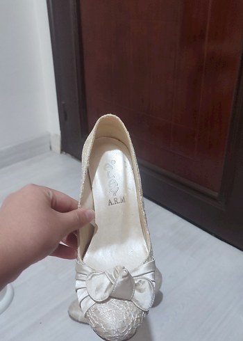 Beyaz Krem Topuklu Kadın Ayakkabı - Görsel 7