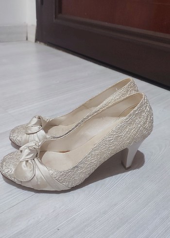 Beyaz Krem Topuklu Kadın Ayakkabı - Görsel 5
