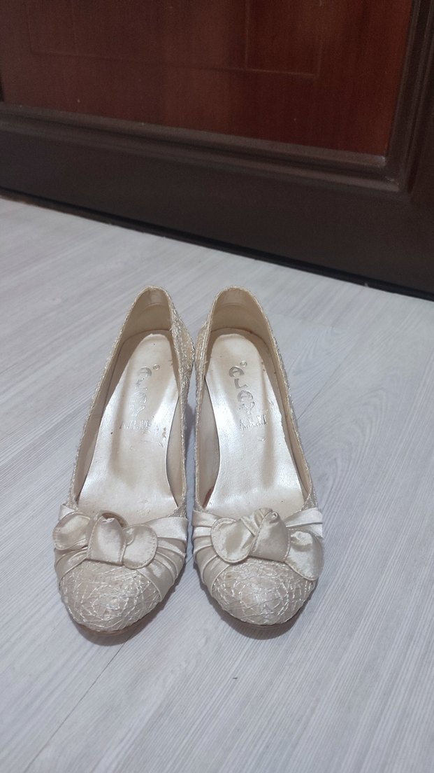 Beyaz Krem Topuklu Kadın Ayakkabı - Görsel 4