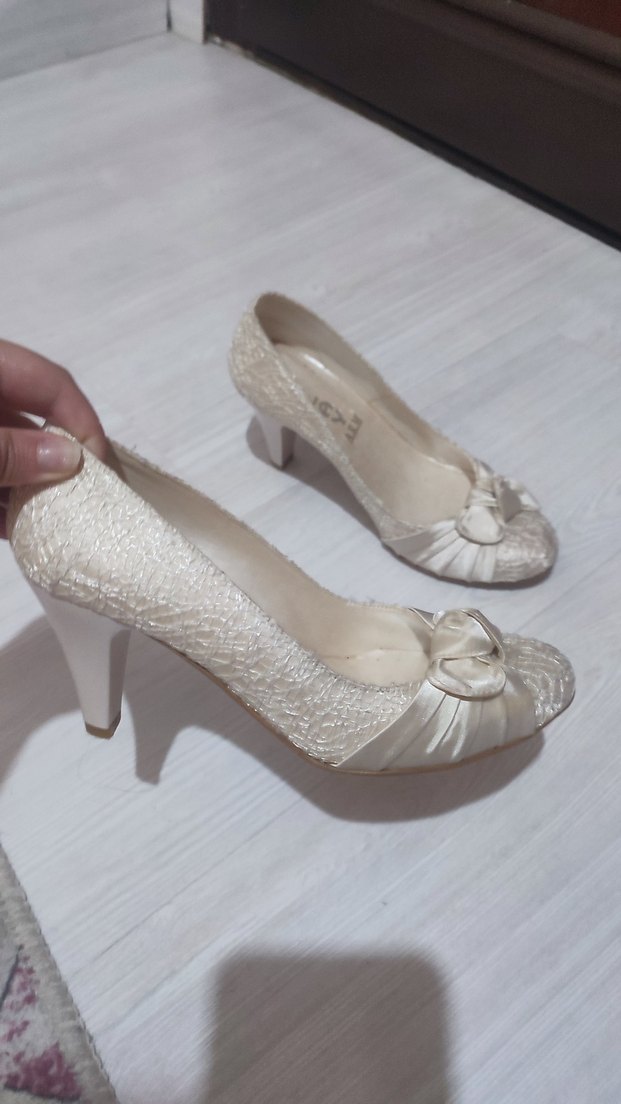 Beyaz Krem Topuklu Kadın Ayakkabı - Görsel 2