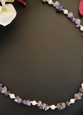 Diğer Ametist incili choker kolye doğal taş kolye