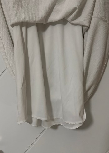 m Beden beyaz Renk Beyaz Midi Elbise, Pile Detaylı, Kısa Kollu