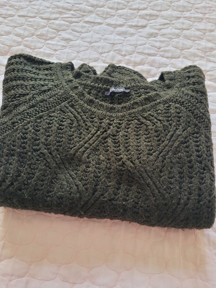 Kadın Haki Bohem Örgü Kazak - Görsel 2