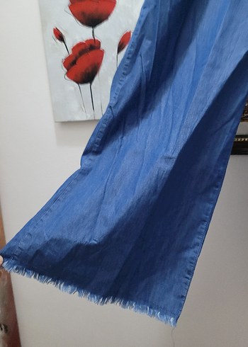 Mavi Salaş Midi Kot Pantolon paçası püsküllü belilastikli - Görsel 3