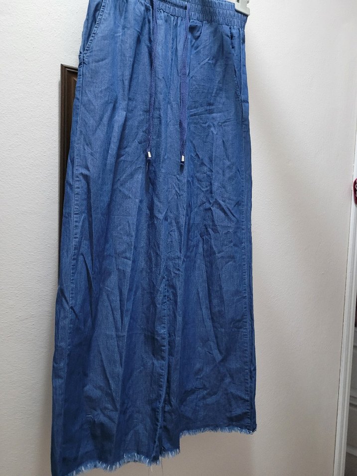 Mavi Salaş Midi Kot Pantolon paçası püsküllü belilastikli - Görsel 4