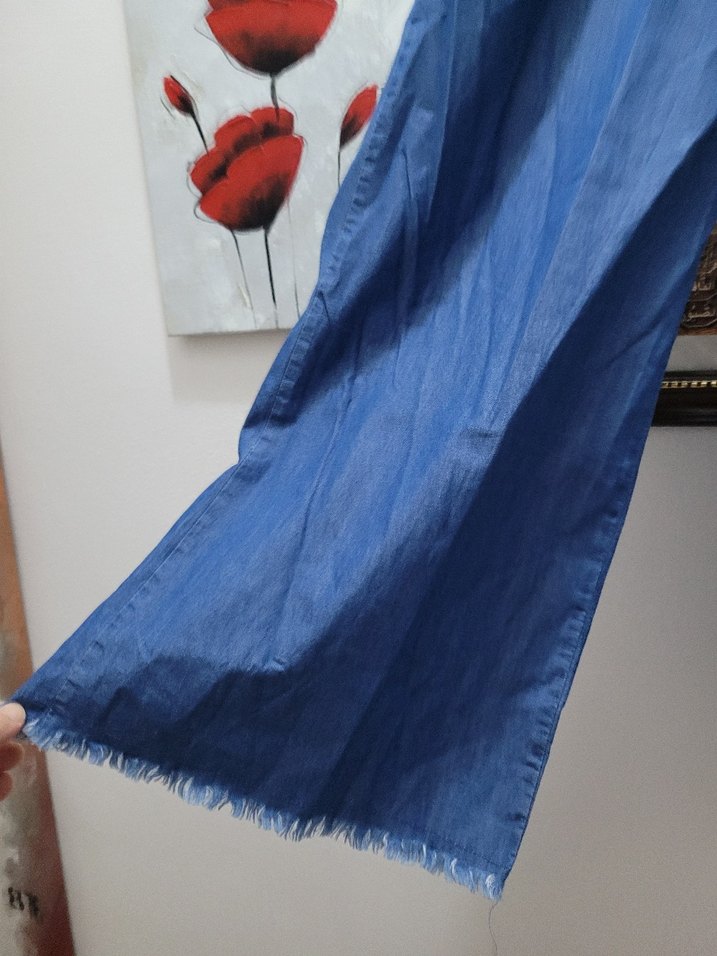 Mavi Salaş Midi Kot Pantolon paçası püsküllü belilastikli - Görsel 3