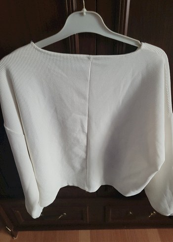 Kadın Beyaz Keten Pliseli Uzun Kollu Bluz - Görsel 3