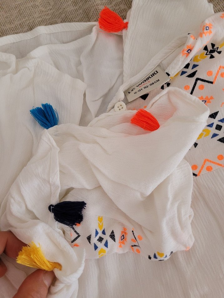 Nakışlı Bohem Kız Bluzu Püsküllü - Görsel 2