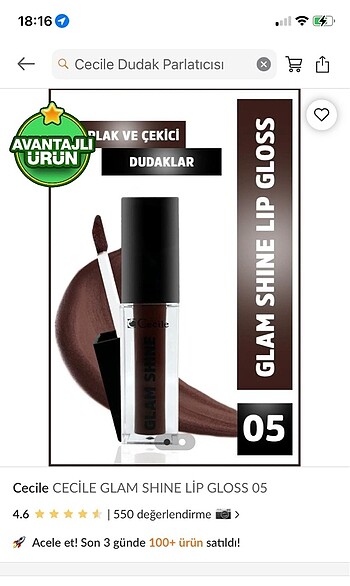  Beden Renk Cecile Glam Shine Lipgloss 05