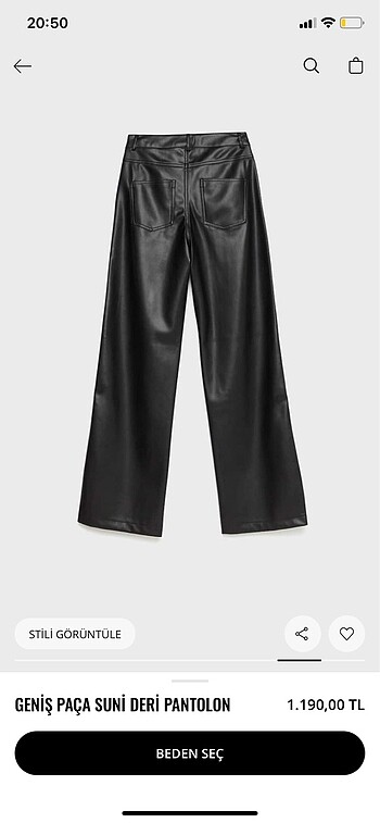 Stradivarius Geniş Paça Suni Deri Pantolon
